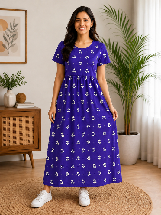 Royal Blue With White Ribbon Printed Feeding Loungewear