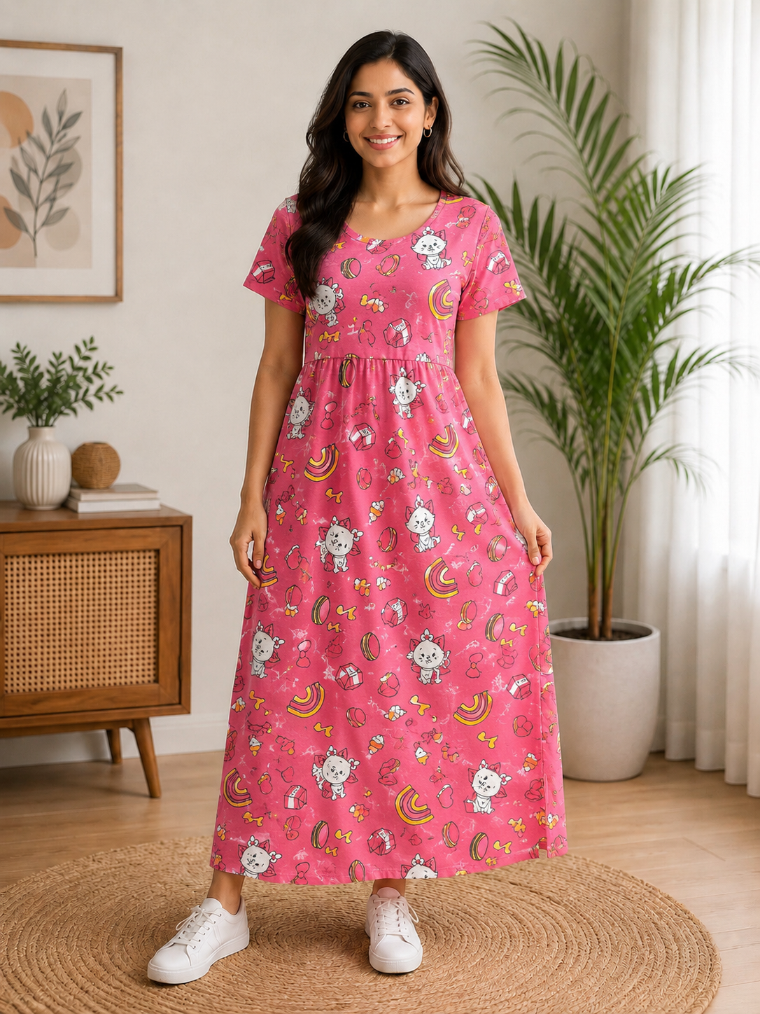 Pink Cartoon Printed Feeding Loungewear