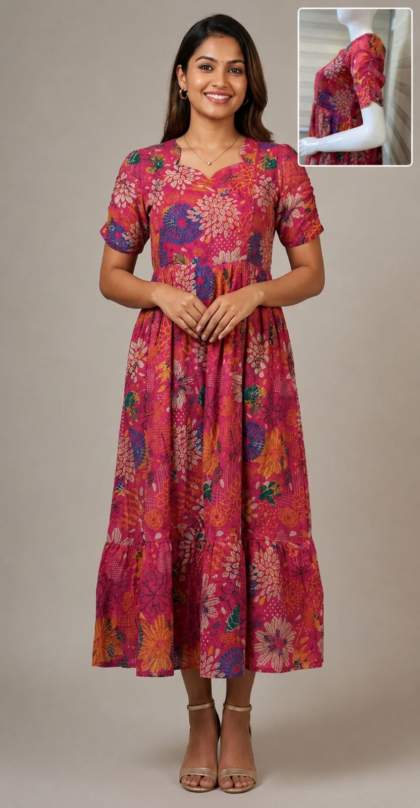 Pink Floral Print Hakoba Feeding Maxi