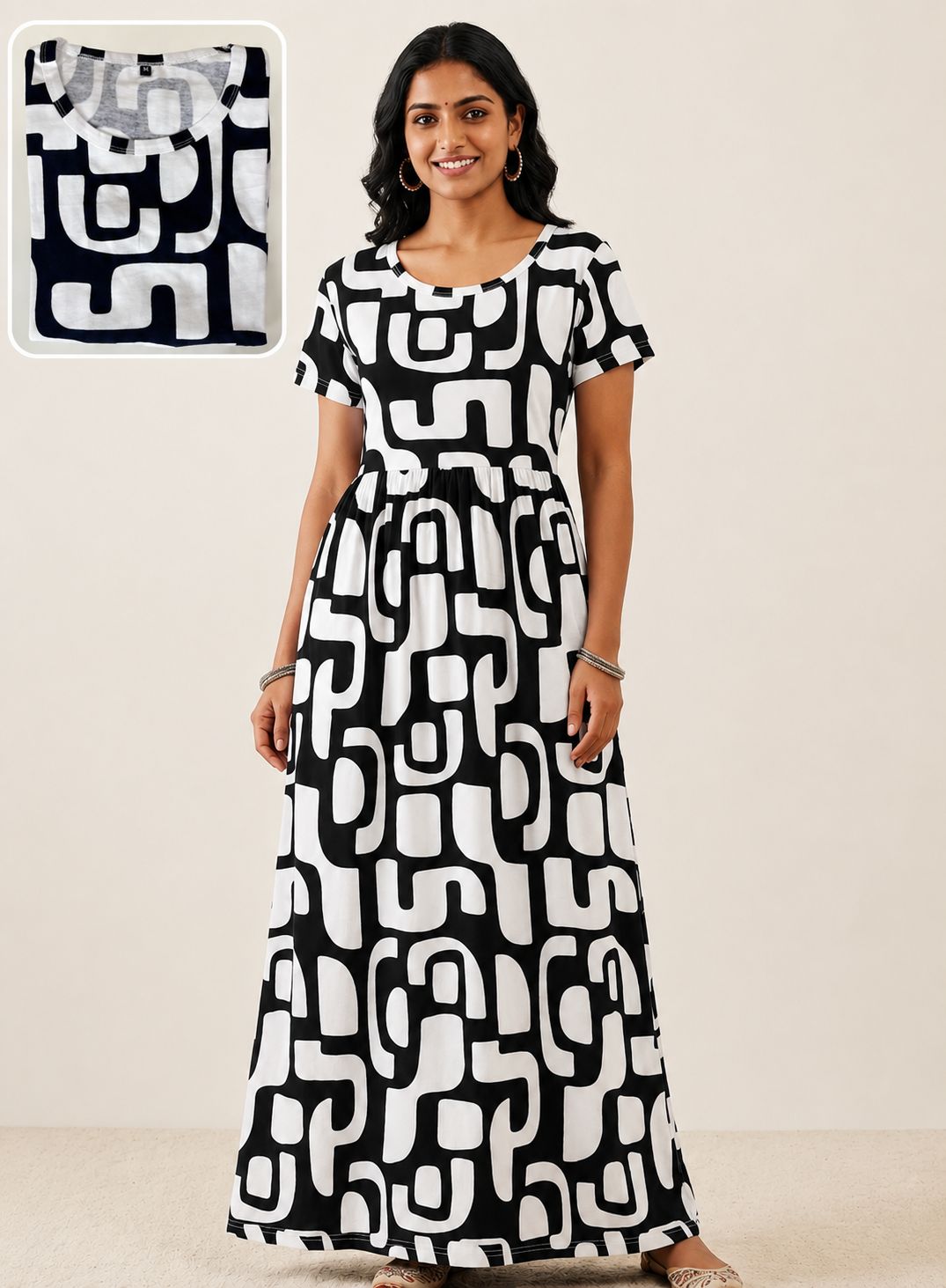 Black Geometric Maze Printed Non Feeding Loungewear