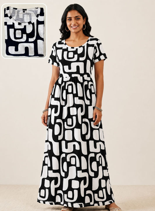 Black Geometric Maze Printed Non Feeding Loungewear